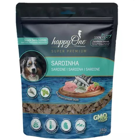 Półwilgotny Przysmak dla psa happyOne Mediterraneum sardynka 190g Półwilgotny Przysmak dla psa happyOne Mediterraneum sardynka 190g