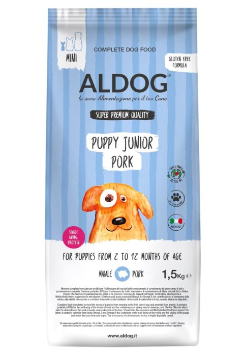 ALDOG PUPPY Pork MINI karma monobiałkowa wieprzowina 1,5 KG