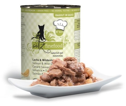 Catz Finefood Ragout N.605 Łosoś i Dzika Kaczka puszka 380g Catz Finefood Ragout N.605 Łosoś i Dzika Kaczka puszka 380g