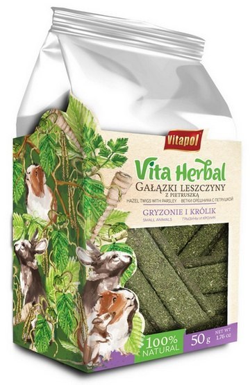 Vitapol Vita Herbal Gałązki leszczyny z pietruszką dla gryzoni i królika 50g Vitapol Vita Herbal Gałązki leszczyny z pietruszką dla gryzoni i królika 50g