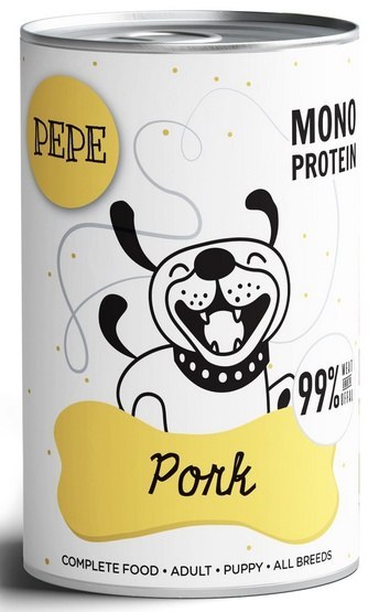 Paka Zwierzaka PEPE Pork (wieprzowina) puszka 400g Paka Zwierzaka PEPE Pork (wieprzowina) puszka 400g