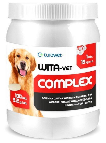 Wita-Vet Complex CA/P=2 3,2g 100tabl. - preparat witaminowy dla ciężarnych suk i szczeniąt Wita-Vet Complex CA/P=2 3,2g 100tabl. - preparat witaminowy dla ciężarnych suk i szczeniąt