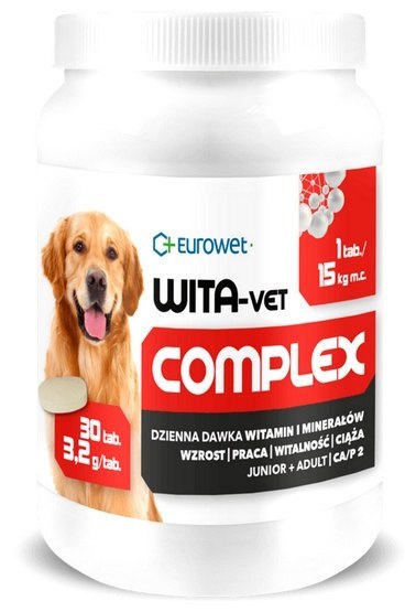Wita-Vet Complex CA/P=2 3,2g 30tabl. - preparat witaminowy dla ciężarnych suk i szczeniąt Wita-Vet Complex CA/P=2 3,2g 30tabl. - preparat witaminowy dla ciężarnych suk i szczeniąt