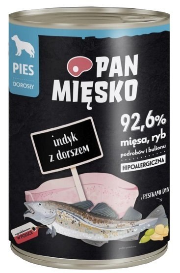 Pan Mięsko Karma mokra dla psa Indyk z dorszem puszka 400g Pan Mięsko Karma mokra dla psa Indyk z dorszem puszka 400g