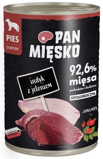 Pan Mięsko Karma mokra dla psa Indyk z jeleniem puszka 400g Pan Mięsko Karma mokra dla psa Indyk z jeleniem puszka 400g