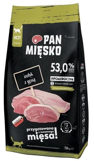 Pan Mięsko Karma sucha dla kota - indyk i gęś chrupki S 1,6kg Pan Mięsko Karma sucha dla kota - indyk i gęś chrupki S 1,6kg