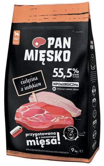 Pan Mięsko Karma sucha dla psa - cielęcina i indyk chrupki M 9kg Pan Mięsko Karma sucha dla psa - cielęcina i indyk chrupki M 9kg