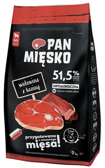 Pan Mięsko Karma sucha dla psa - wołowina i kozina chrupki M 9kg Pan Mięsko Karma sucha dla psa - wołowina i kozina chrupki M 9kg