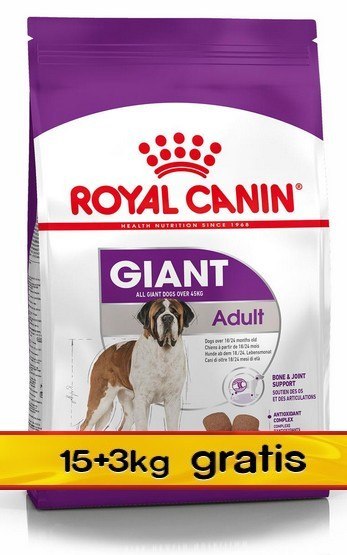 Royal Canin Giant Adult karma sucha dla psów dorosłych, od 18/24 miesiąca życia, ras olbrzymich PROMOCJA 18kg (15+3kg) Royal Canin Giant Adult karma sucha dla psów dorosłych, od 18/24 miesiąca życia, ras olbrzymich PROMOCJA 18kg (15+3kg)