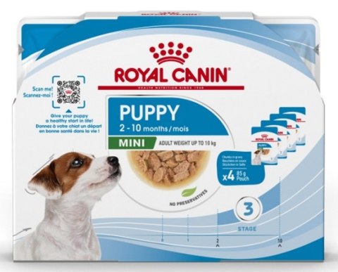 Royal Canin Mini Puppy karma mokra w sosie dla szczeniąt, od 2 do 10 miesiąca życia, ras małych saszetki 4x85g Royal Canin Mini Puppy karma mokra w sosie dla szczeniąt, od 2 do 10 miesiąca życia, ras małych saszetki 4x85g