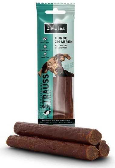 Chewies Hundezigarren Straub & Beeren - struś & owoce 75g Chewies Hundezigarren Straub & Beeren - struś & owoce 75g