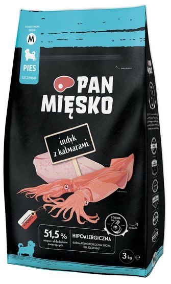 Pan Mięsko Karma sucha dla szczeniąt - indyk i kalmary chrupki M 3kg Pan Mięsko Karma sucha dla szczeniąt - indyk i kalmary chrupki M 3kg