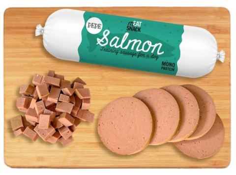 Paka Zwierzaka PEPE Kiełbaska Salmon (łosoś) 200g Paka Zwierzaka PEPE Kiełbaska Salmon (łosoś) 200g