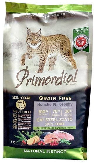 Primordial Cat Grain Free Neutered Skin Coat Salmon & Turkey 2kg Primordial Cat Grain Free Neutered Skin Coat Salmon & Turkey 2kg