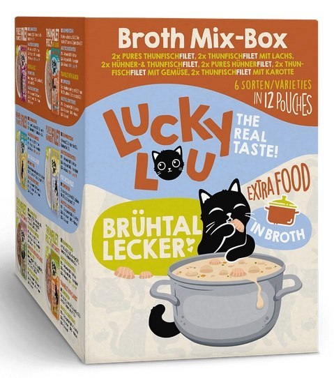 Lucky Lou Extrafood Broth-Mix-Box Multipack w bulionie saszetki 12x70g Lucky Lou Extrafood Broth-Mix-Box Multipack w bulionie saszetki 12x70g