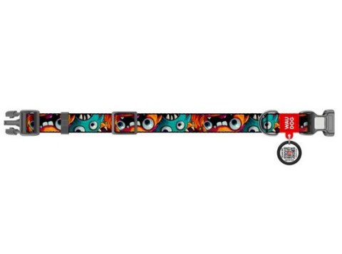 Collar WauDog Nylon Obroża nylonowa z QR-paszportem, plastikowy fastex, wzór ZĘBATE POTWORY, XXL 35mm/46-70cm Collar WauDog Nylon Obroża nylonowa z QR-paszportem, plastikowy fastex, wzór ZĘBATE POTWORY, XXL 35mm/46-70cm