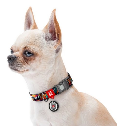 Collar WauDog Nylon Obroża nylonowa z QR-paszportem, plastikowy fastex, wzór ZĘBATE POTWORY, XXL 35mm/46-70cm Collar WauDog Nylon Obroża nylonowa z QR-paszportem, plastikowy fastex, wzór ZĘBATE POTWORY, XXL 35mm/46-70cm
