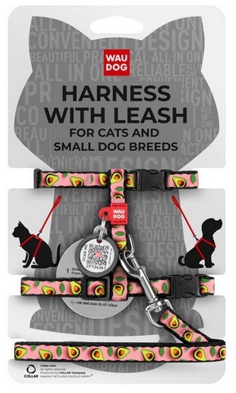 Collar WauDog Nylon Szelki ze smyczą nylonowe anatomiczne w kształcie litery H, z QR-paszportem, plastikowy fastex, wzór AWOKADO Collar WauDog Nylon Szelki ze smyczą nylonowe anatomiczne w kształcie litery H, z QR-paszportem, plastikowy fastex, wzór AWOKADO