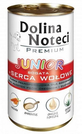 Dolina Noteci Premium Pies Junior Serca wołowe puszka 400g Dolina Noteci Premium Pies Junior Serca wołowe puszka 400g