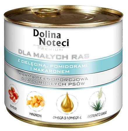 Dolina Noteci Premium Pies Mały Cielę, pomidor i makaron puszka 185g Dolina Noteci Premium Pies Mały Cielę, pomidor i makaron puszka 185g