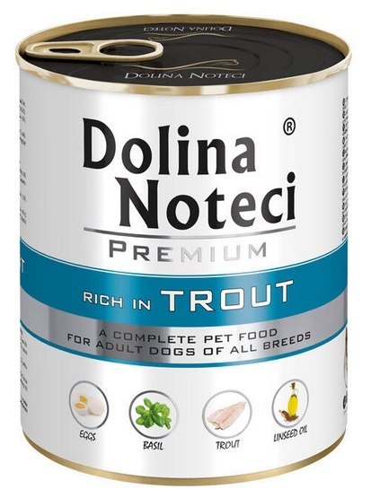 Dolina Noteci Premium Pies Pstrąg puszka 800g Dolina Noteci Premium Pies Pstrąg puszka 800g